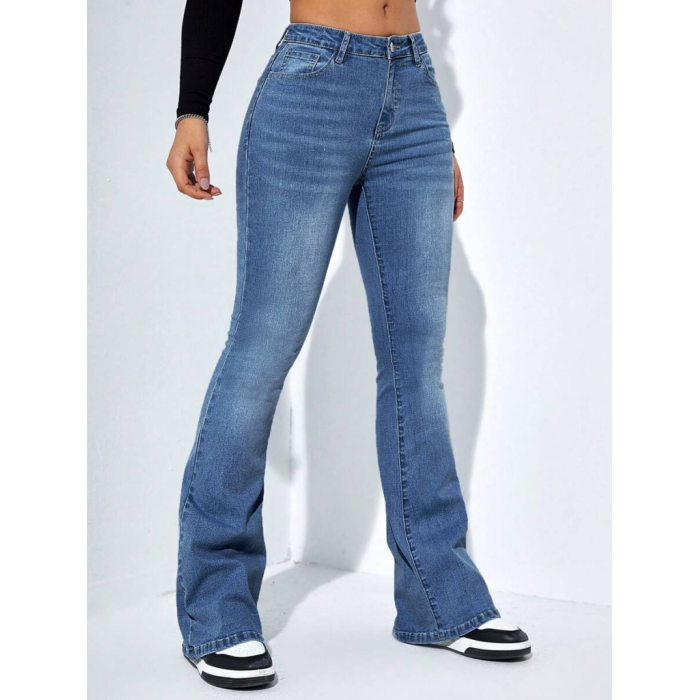 Lucky Life Kadın Yüksek Bel Cepli İspanyol Paçalı Kot Jeans Pantolon