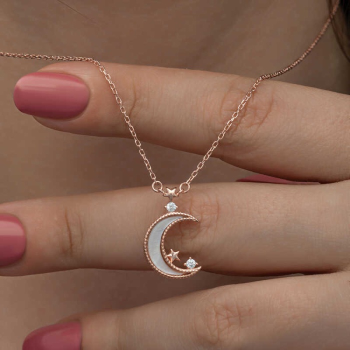 Lucky Life Kadın Gümüş Rose Ay Yıldız Kadın Kolye