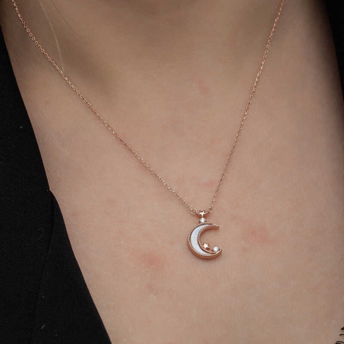 Lucky Life Kadın Gümüş Rose Ay Yıldız Kadın Kolye
