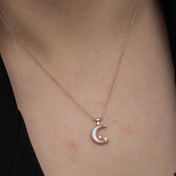 Lucky Life Kadın Gümüş Rose Ay Yıldız Kadın Kolye