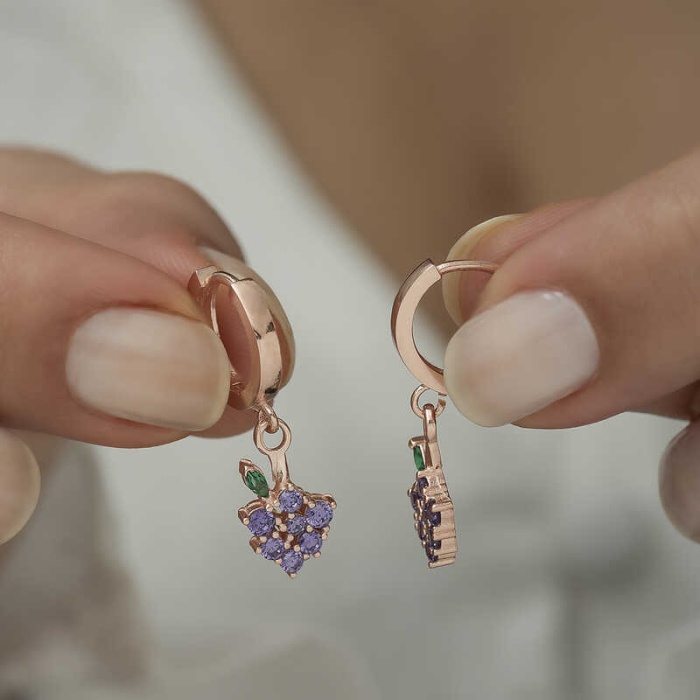 Lucky Life Gümüş Üzüm Figürlü Meyve Küpe