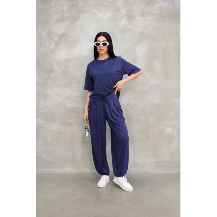 Lucky Life Kadın Modal Yumuşak Dokulu Kumaş  Oversize Bisiklet Yaka T-shirt Jogger Eşofman Altı  Eşofman Takımı  - Lacivert