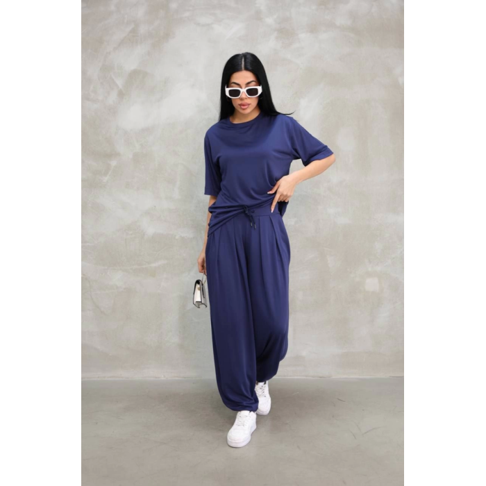Lucky Life Kadın Modal Yumuşak Dokulu Kumaş  Oversize Bisiklet Yaka T-shirt Jogger Eşofman Altı  Eşofman Takımı  - Lacivert