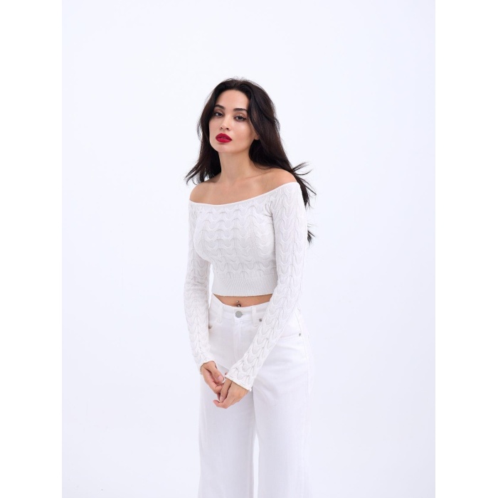 Lucky Life Kadın 241 TRİKO KAYIK YAKA CROP-EKRU