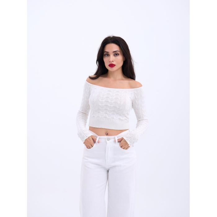 Lucky Life Kadın 241 TRİKO KAYIK YAKA CROP-EKRU