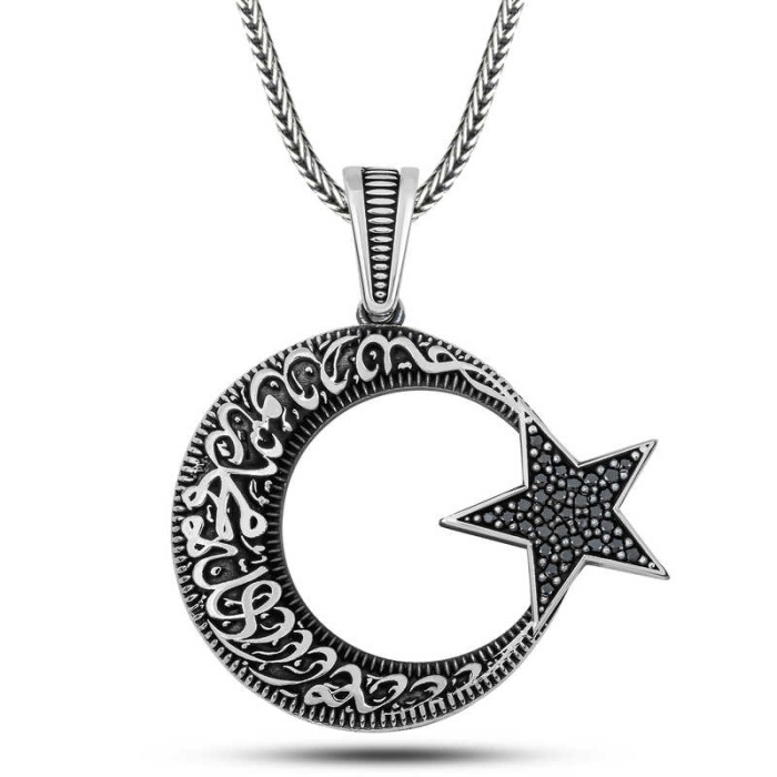 Lucky Life Gümüş Kelime-i Tevhid Yazılı Taşlı Erkek Kolye