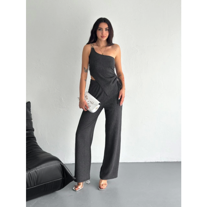 Lucky Life Kadın Crop Pantalon Ikili Takım - Füme