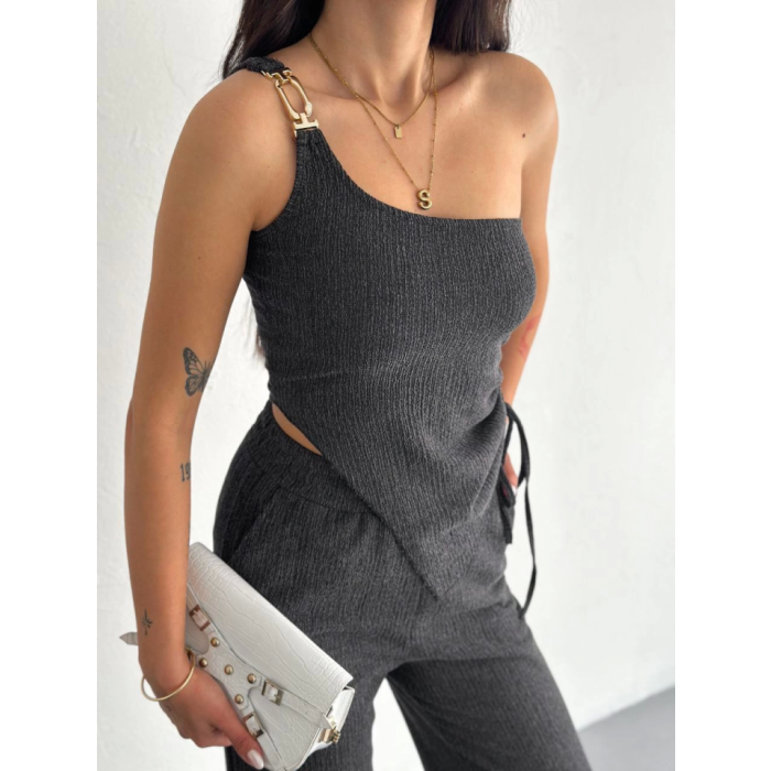Lucky Life Kadın Crop Pantalon Ikili Takım - Füme