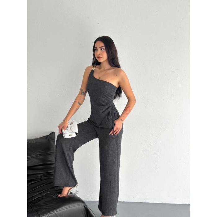 Lucky Life Kadın Crop Pantalon Ikili Takım - Füme