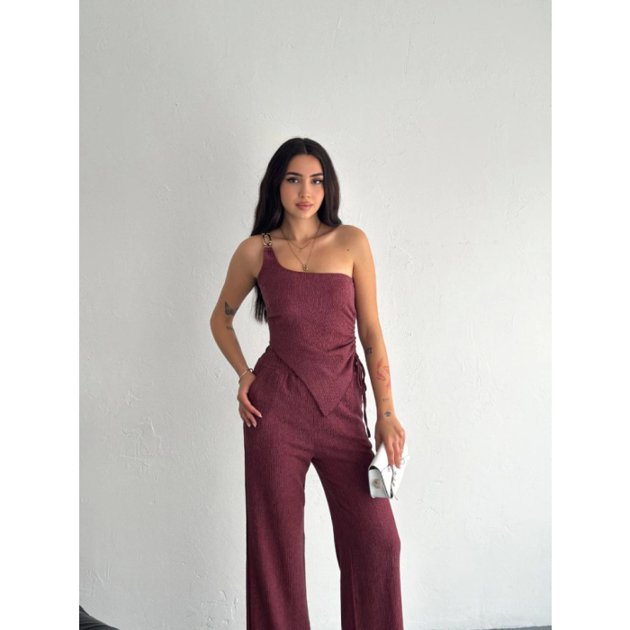 Lucky Life Kadın Crop Pantalon Ikili Takım - Gül Kurusu
