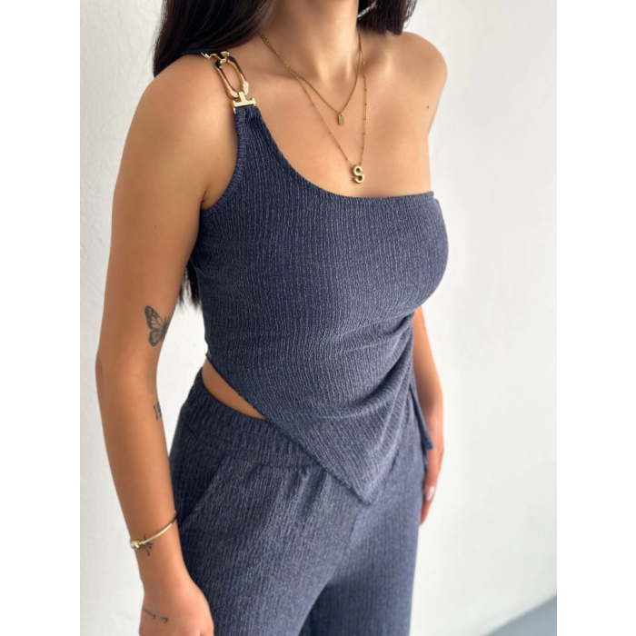Lucky Life Kadın Crop Pantalon Ikili Takım - Lacivert