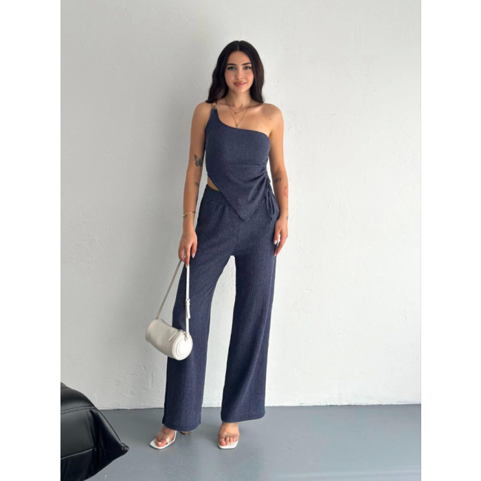 Lucky Life Kadın Crop Pantalon Ikili Takım - Lacivert