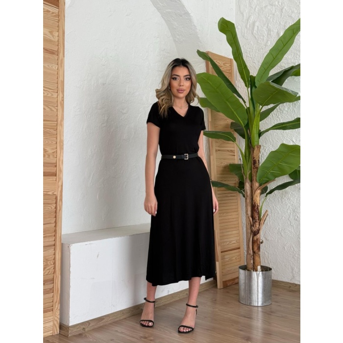 Lucky Life Kadın Kısa Kollu V Yaka Maxi Boy Elbise 124 Cm