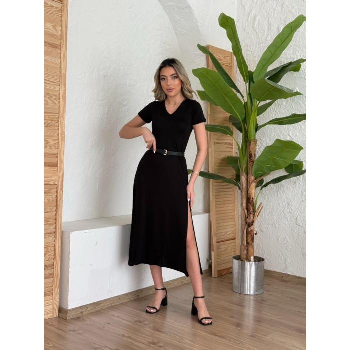 Lucky Life Kadın Kısa Kollu V Yaka Maxi Boy Elbise 124 Cm