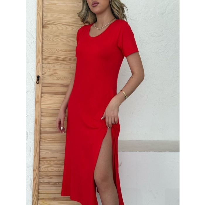 Lucky Life Kadın Kısa Kollu V Yaka Maxi Boy Elbise 124 Cm