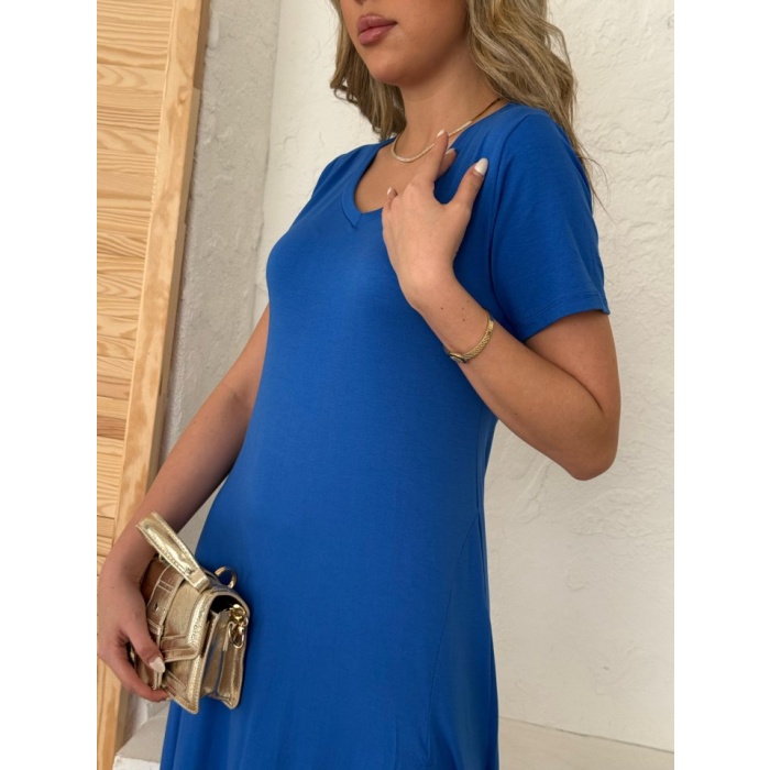 Lucky Life Kadın Kısa Kollu V Yaka Maxi Boy Elbise 124 Cm