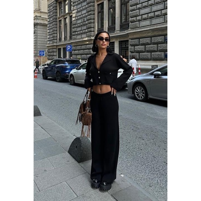Nancy Kruveze Yaka Crop Takım  - 