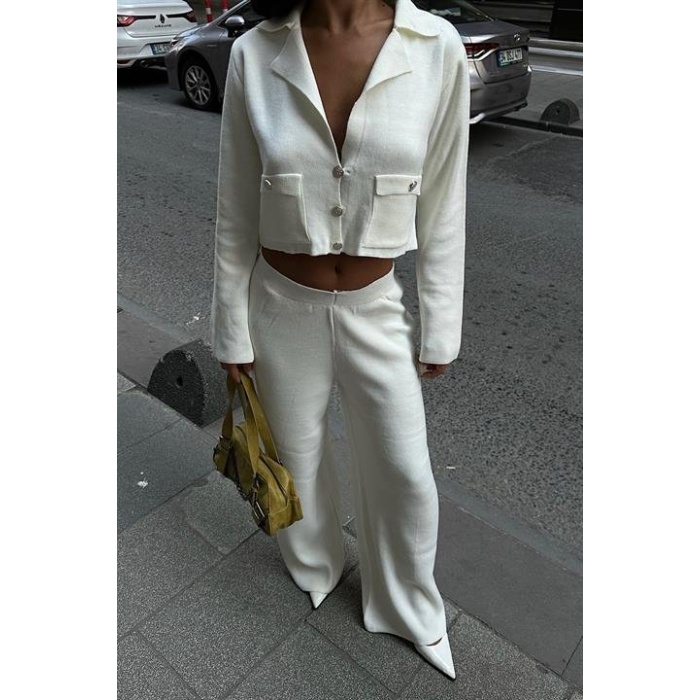 Nancy Kruveze Yaka Crop Takım  - 