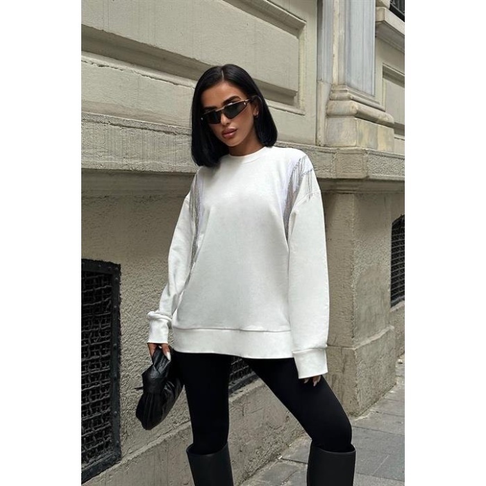 Lucky Life Kadın Metalize Sarkaçlı Sweatshirt  