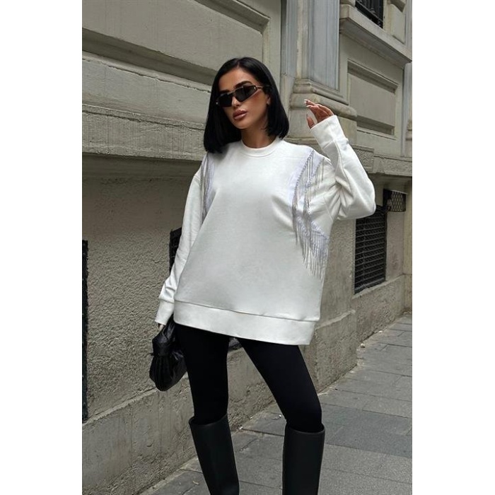 Lucky Life Kadın Metalize Sarkaçlı Sweatshirt  