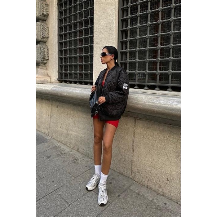 Lucky Life Kadın Oversize Kapitone Bomber Ceket 