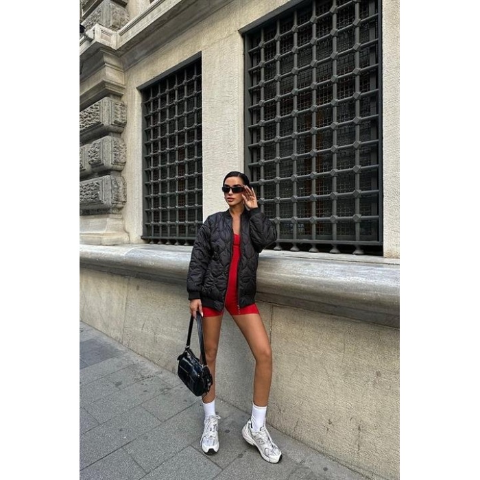 Lucky Life Kadın Oversize Kapitone Bomber Ceket 