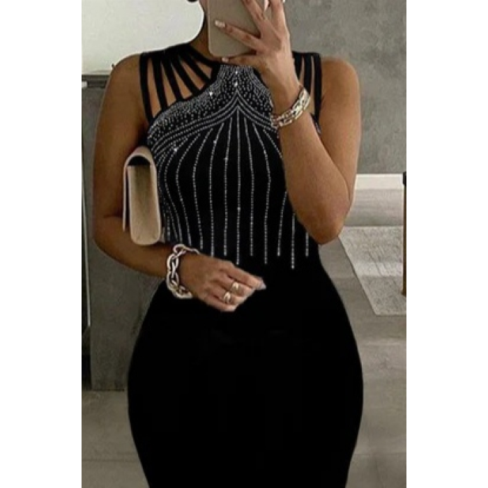 Lucky Life Kadın Omuz çoklu Askılı önü Taş Işlemeli Balık Kesim Janjan Krep Maxi Boy Elbise