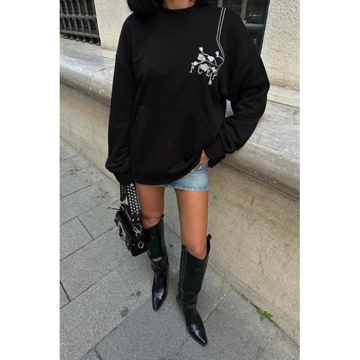 Marison Çiçek Nakışlı Sweatshirt  -