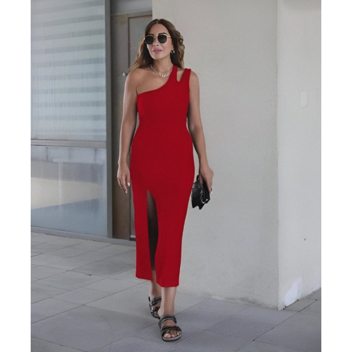 Lucky Life Kadın Kolsuz Tek Omuz Damla Detay JanJan Krep Elbise