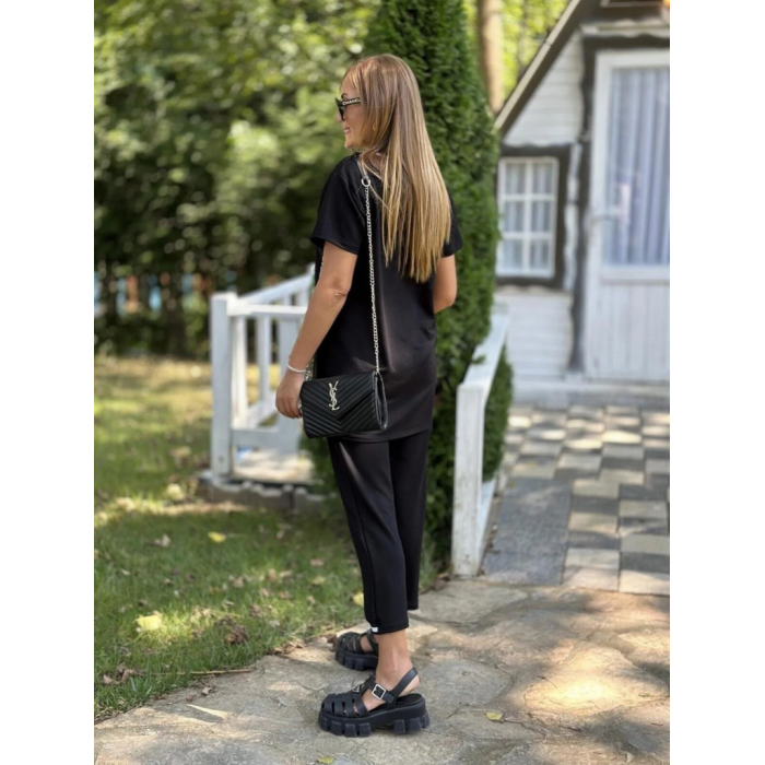 Lucky Life Kadın Kısa Kollu V Yakalı Iki Iplik Bluz Ve Pantolon Ikili Takım
