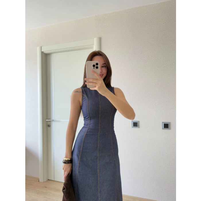 Lucky Life Kadın Jeans Kot Uzun Elbise - Lacivert