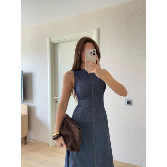 Lucky Life Kadın Jeans Kot Uzun Elbise - Lacivert