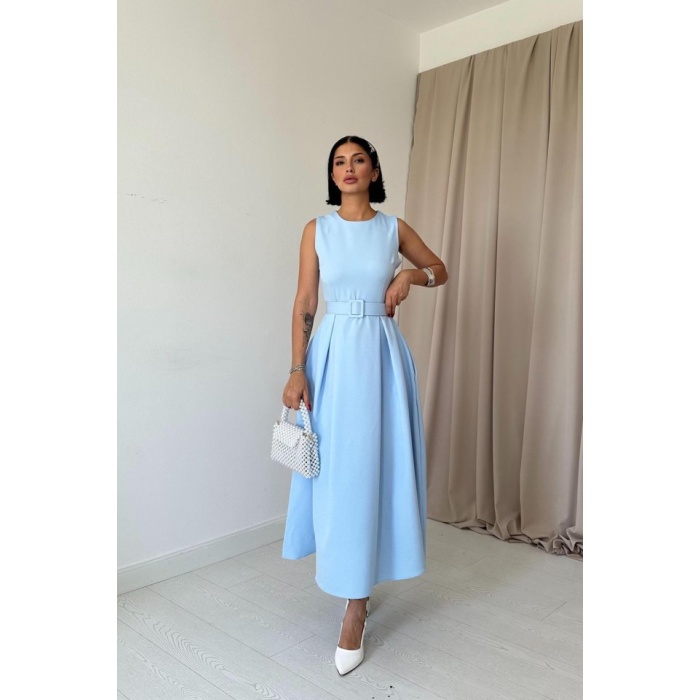Lucky Life Kadın Bebe Mavi Halter Yaka Kloş Elbise