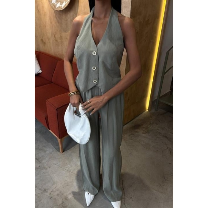 Lucky Life Kadın Halter Yaka Yelekli Modal Takım 