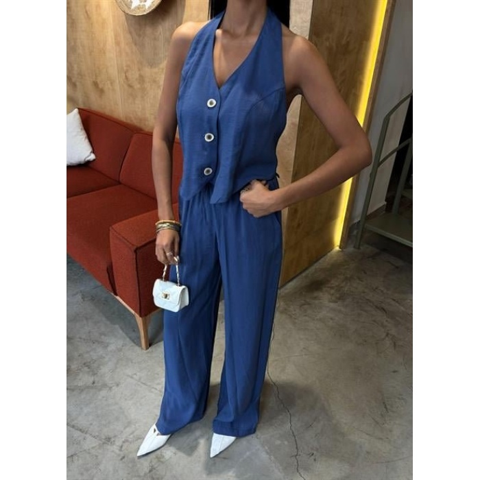 Lucky Life Kadın Halter Yaka Yelekli Modal Takım 
