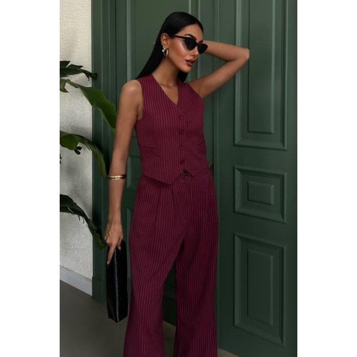 Lucky Life Kadın Yelek Ve Pantolon Çizgili Double Takım 