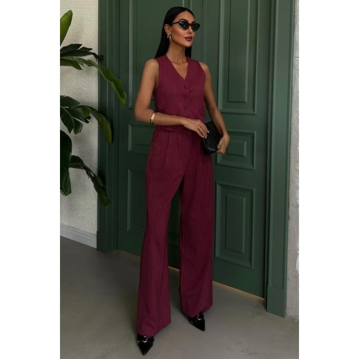 Lucky Life Kadın Yelek Ve Pantolon Çizgili Double Takım 