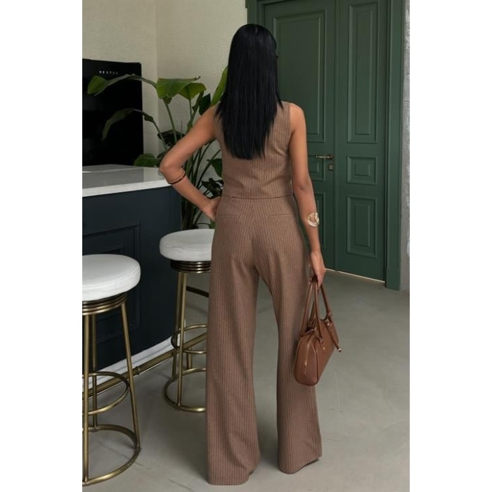 Lucky Life Kadın Yelek Ve Pantolon Çizgili Double Takım 