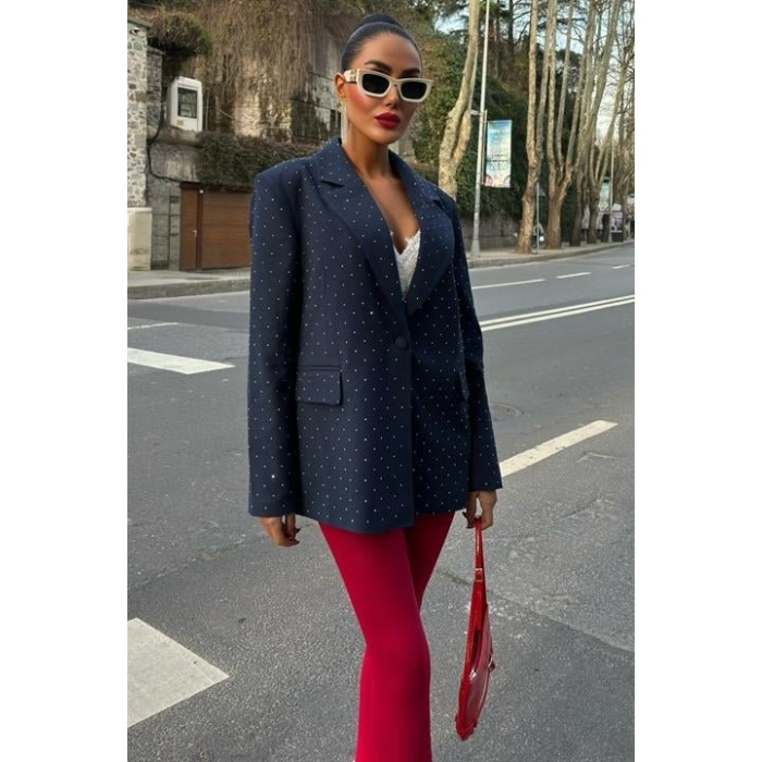 Lucky Life Kadın Taş Detaylı Lucky Life Kadın Premium Blazer Ceket 