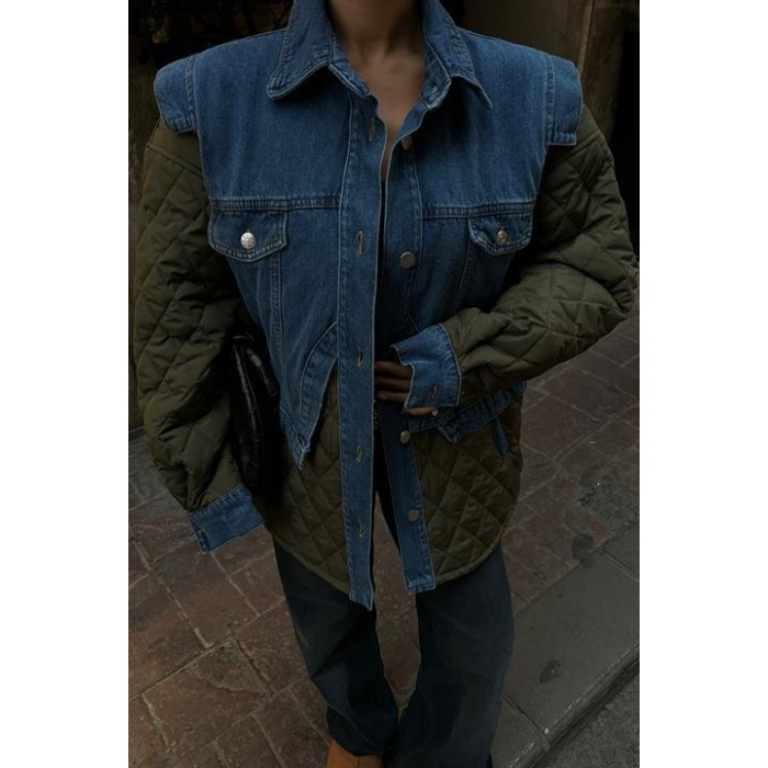 Denim Garnili Kapitone Ceket 