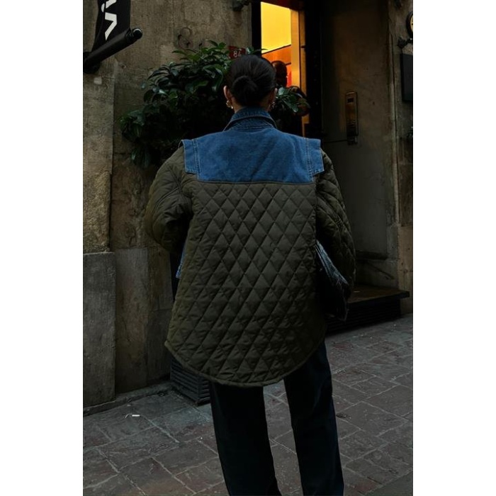 Denim Garnili Kapitone Ceket 