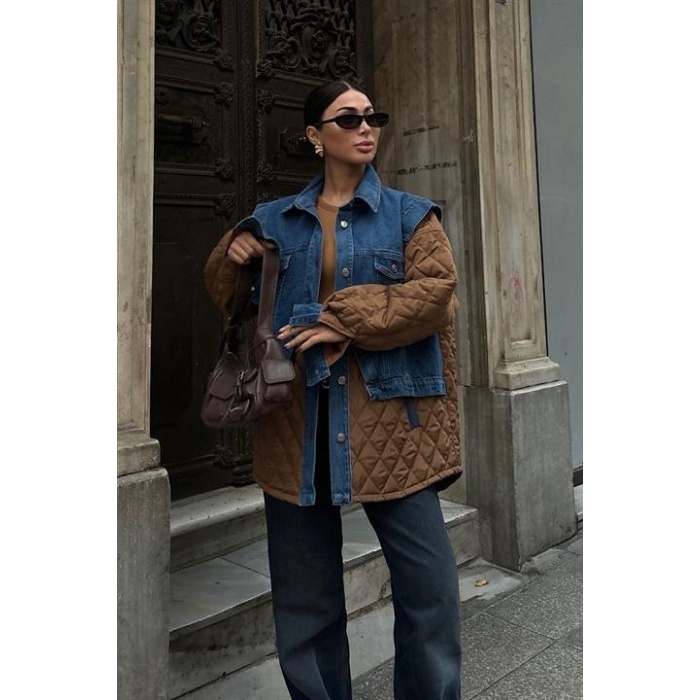 Denim Garnili Kapitone Ceket 