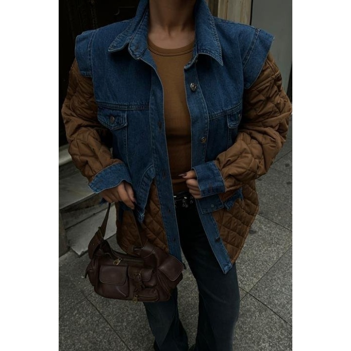 Denim Garnili Kapitone Ceket 