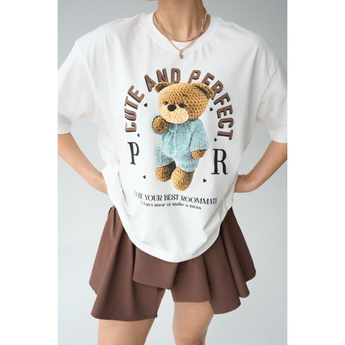 Lucky Life Kadın  Teddy Bear T-Shirt - Krem