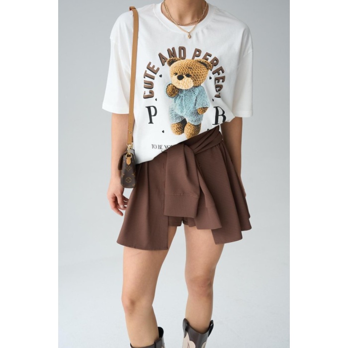 Lucky Life Kadın  Teddy Bear T-Shirt - Krem