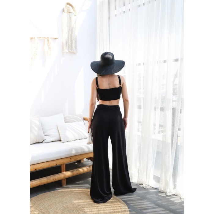 Lucky Life Kadın Keten Gi̇peli̇ Crop Ve Pantolon İki̇li̇ Takim