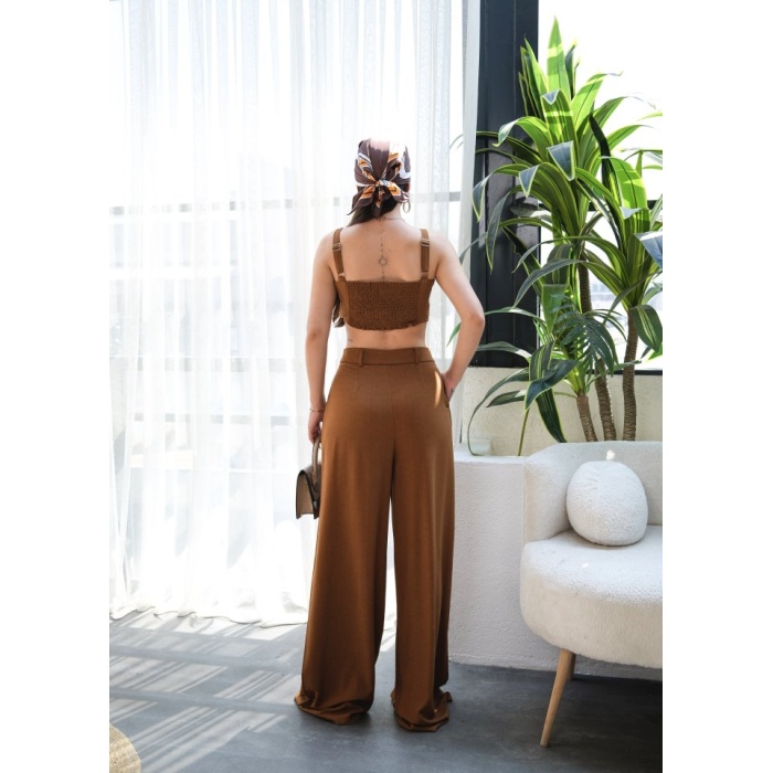 Lucky Life Kadın Keten Gi̇peli̇ Crop Ve Pantolon İki̇li̇ Takim