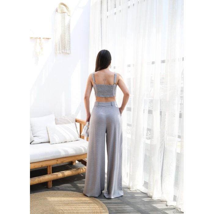 Lucky Life Kadın Keten Gi̇peli̇ Crop Ve Pantolon İki̇li̇ Takim