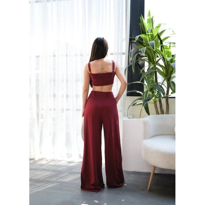 Lucky Life Kadın Keten Gi̇peli̇ Crop Ve Pantolon İki̇li̇ Takim