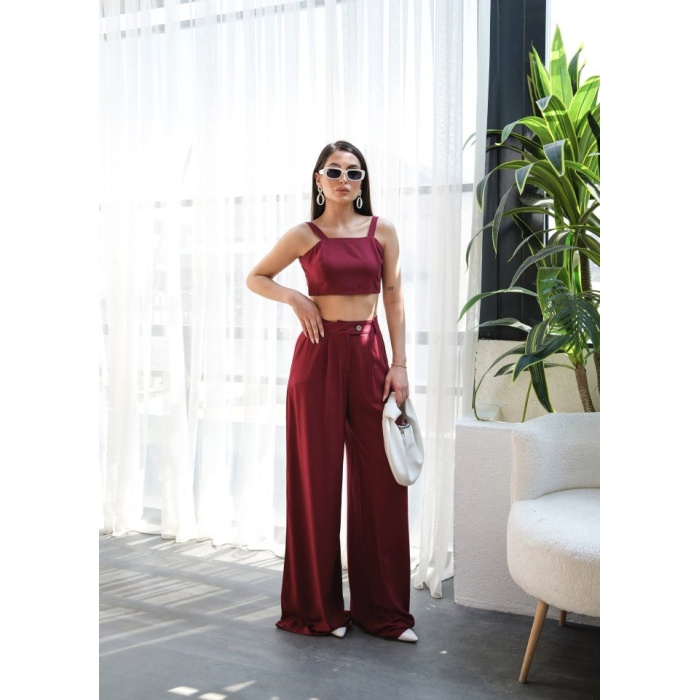 Lucky Life Kadın Keten Gi̇peli̇ Crop Ve Pantolon İki̇li̇ Takim